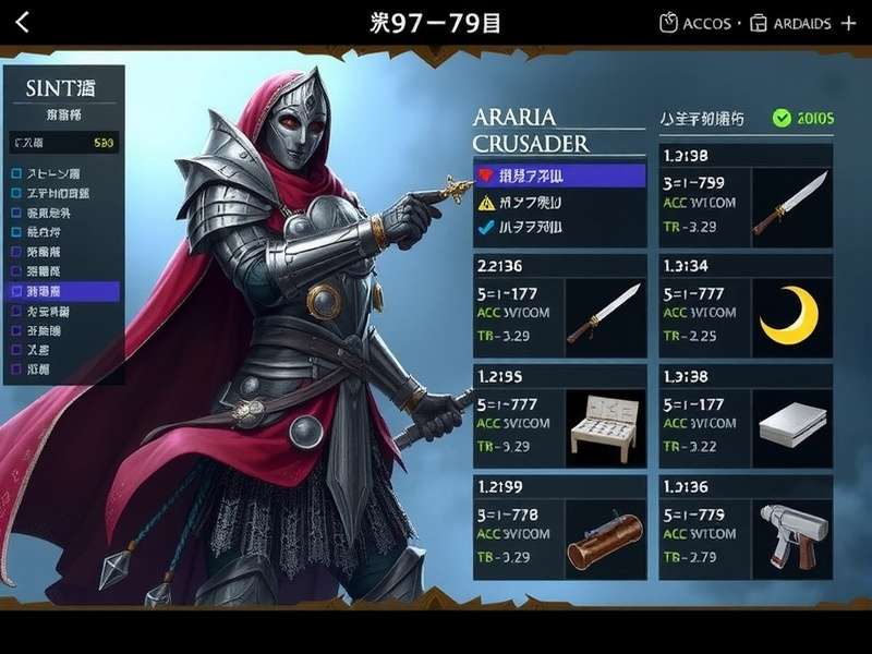 Araria Crusader player guide showing weapon stats